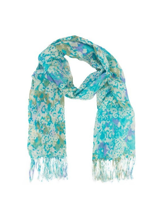 écharpe turquoise motifs fleurs abstraites