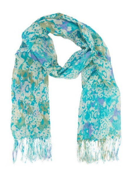 écharpe turquoise motifs fleurs abstraites