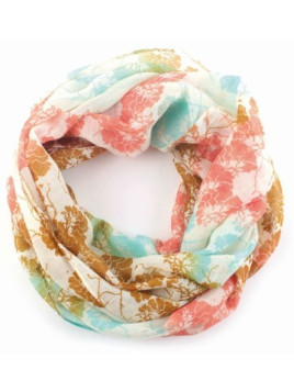 tour de cou en laine tons pastels turquoise et rouge orangé