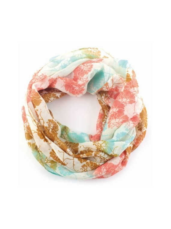 tour de cou en laine tons pastels turquoise et rouge orangé