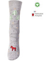 chaussettes grises avec motifs sapins, étoiles et un petit poney