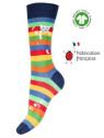 chaussettes à rayures multicolores et motif chat perché