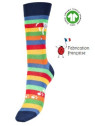 chaussettes à rayures multicolores et motif chat perché