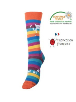 chaussettes rayées multicolores avec motif de chat perché