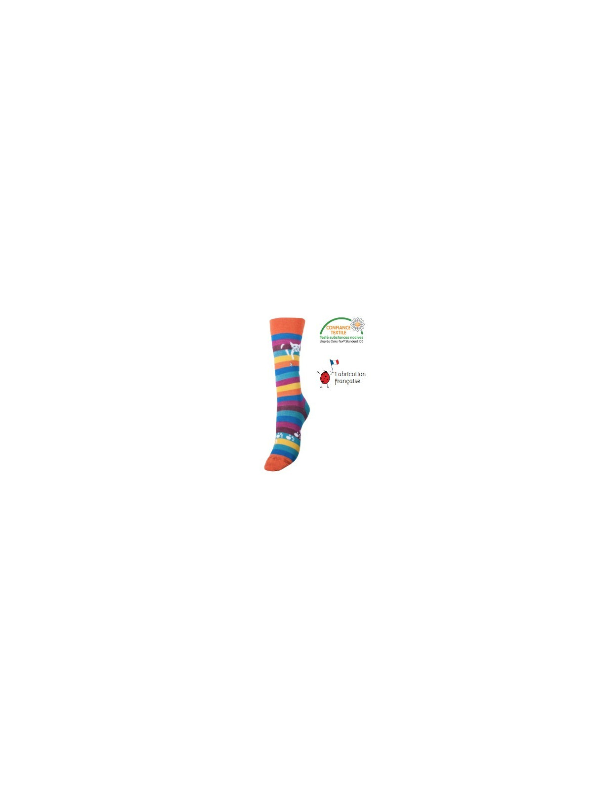 chaussettes rayées multicolores avec motif de chat perché