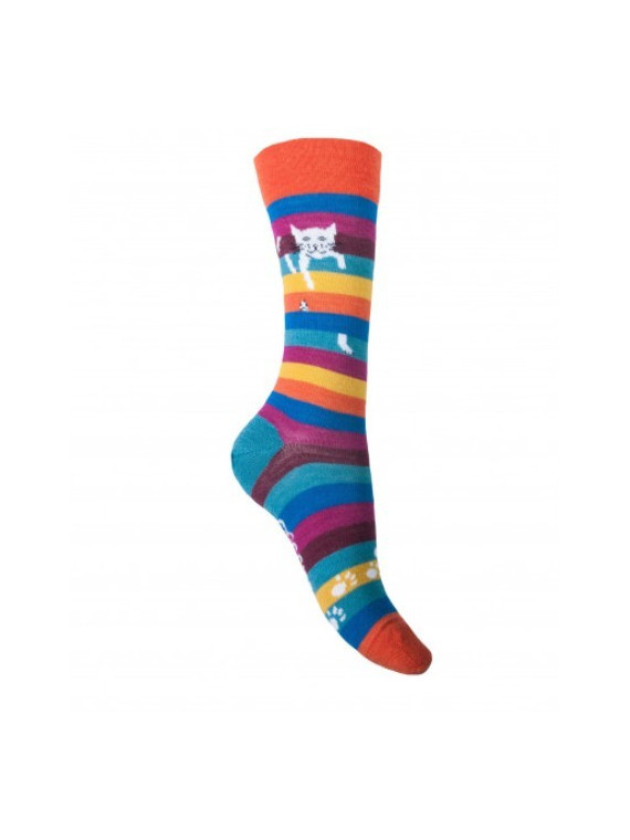 chaussettes rayées multicolores avec motif de chat perché
