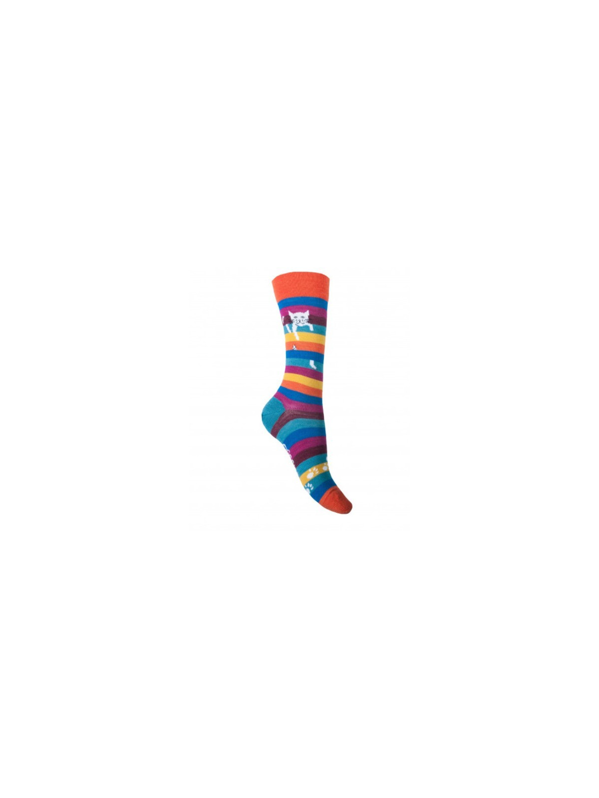 chaussettes rayées multicolores avec motif de chat perché
