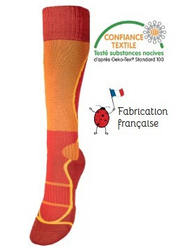 chaussettes de ski hautes orange et rouge