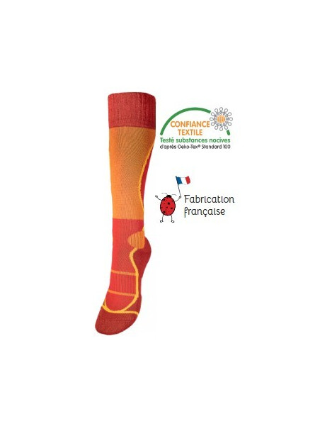 chaussettes de ski hautes orange et rouge