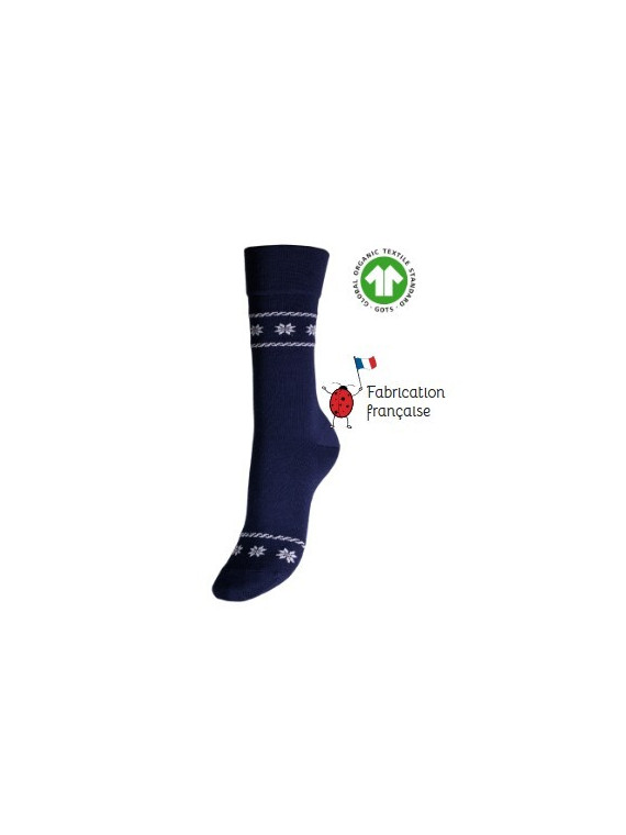 chaussettes bleu marine avec petits motifs sur le haut