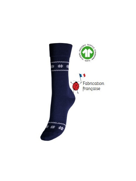 chaussettes bleu marine avec petits motifs sur le haut