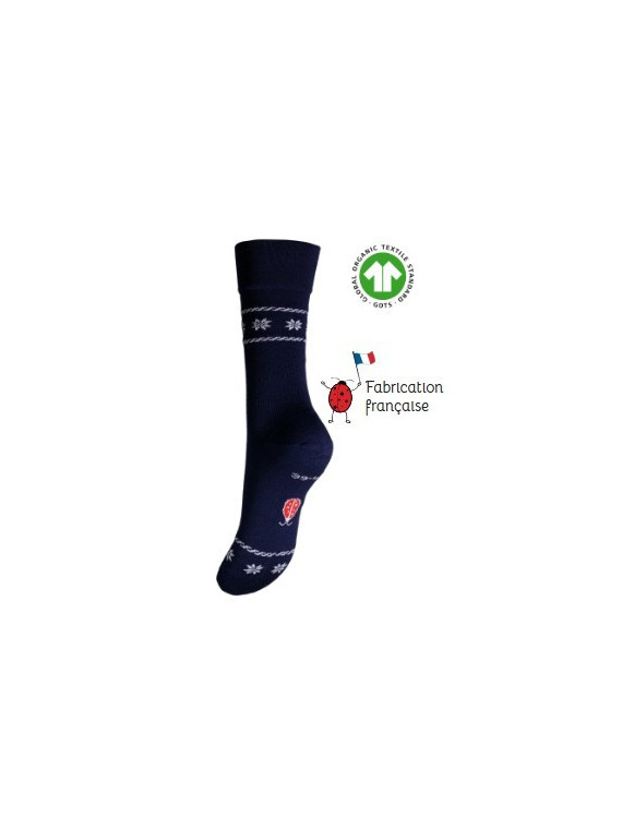 chaussettes bleu marine avec petits motifs sur le haut