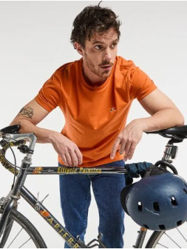 tee-shirt homme manches courtes orange avec broderie vélo sur la poitrine