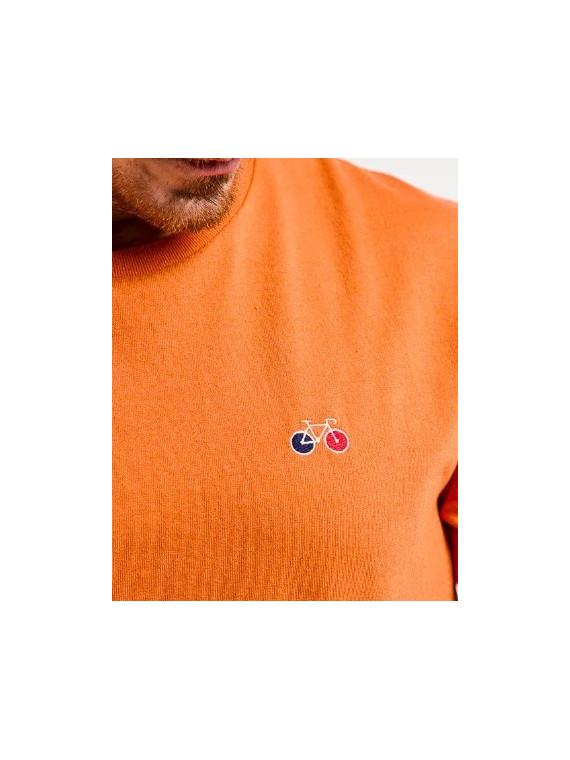 tee-shirt homme manches courtes orange avec broderie vélo sur la poitrine