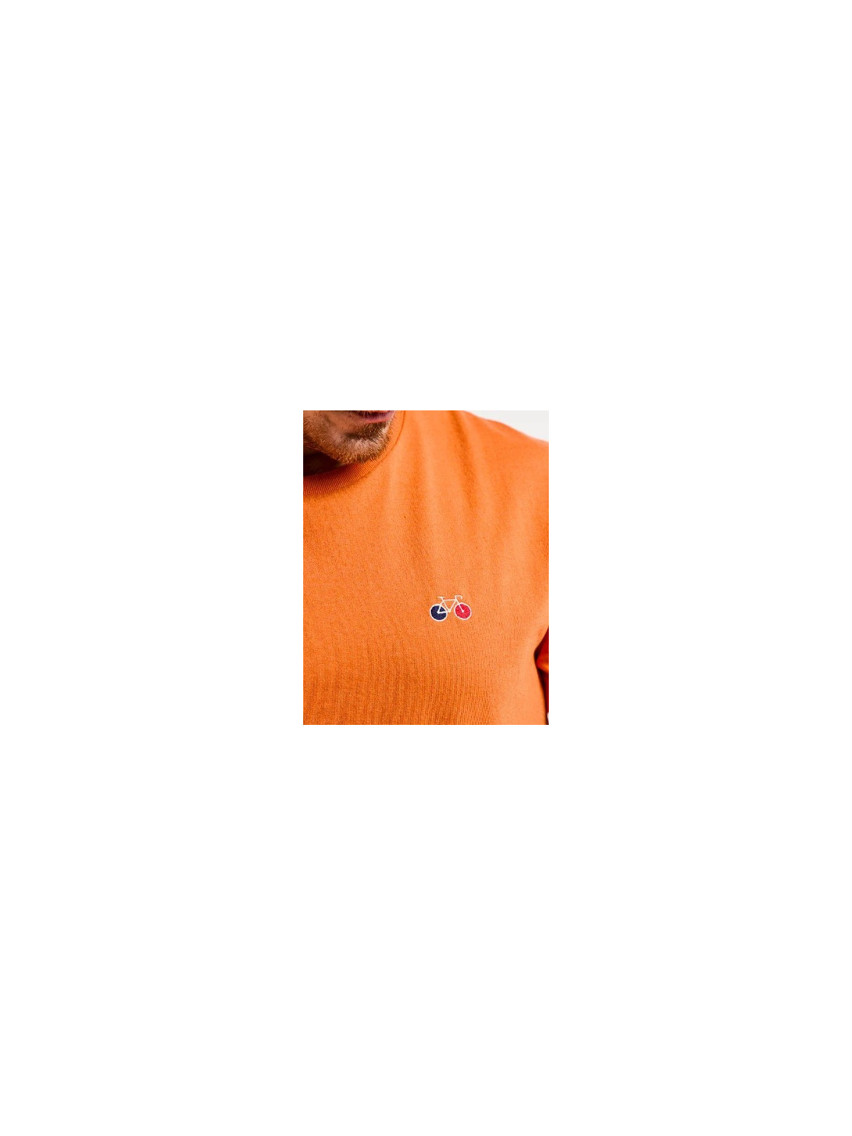 tee-shirt homme manches courtes orange avec broderie vélo sur la poitrine