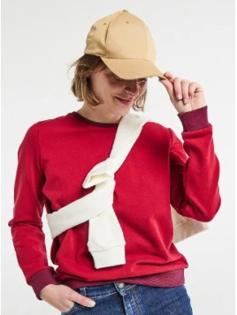 sweat femme bordeaux avec petites rayures sur le col et les poignets