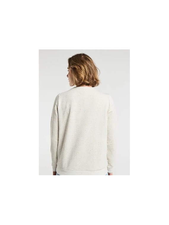 sweat femme beige avec plumetis et broderie paresseux sur la poitrine