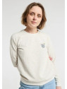 sweat femme beige avec plumetis et broderie paresseux sur la poitrine
