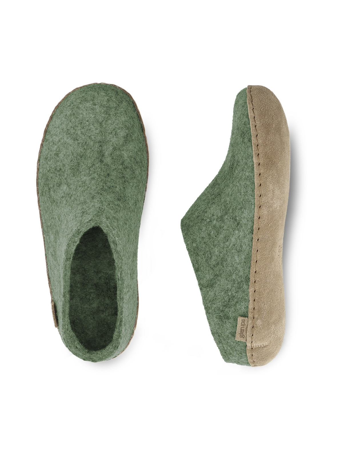 chaussons adultes en laine couleur vert mousse
