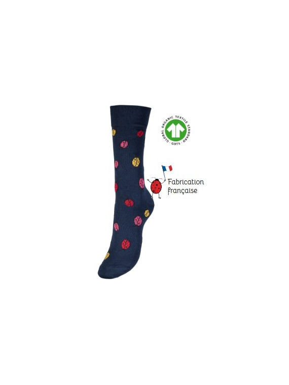 chaussettes marines avec coccinelles de différentes couleurs