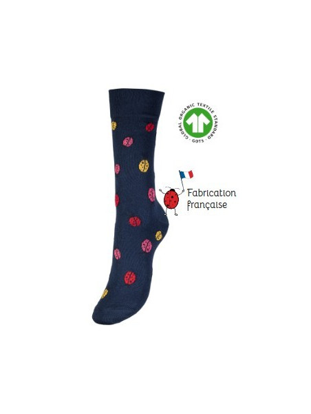 chaussettes marines avec coccinelles de différentes couleurs