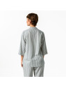 Pyjama femme rayé vert amande et écru, haut manches 3/4, bas large