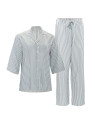 Pyjama femme rayé vert amande et écru, haut manches 3/4, bas large