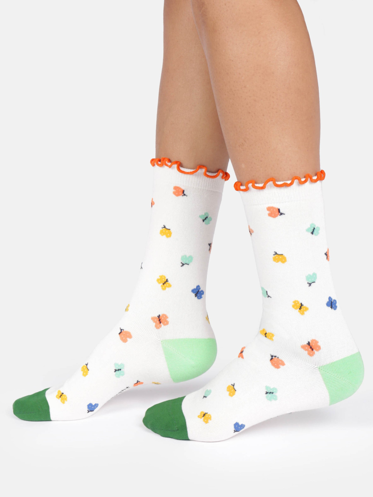 chaussettes écrues avec motifs papillons multicolores