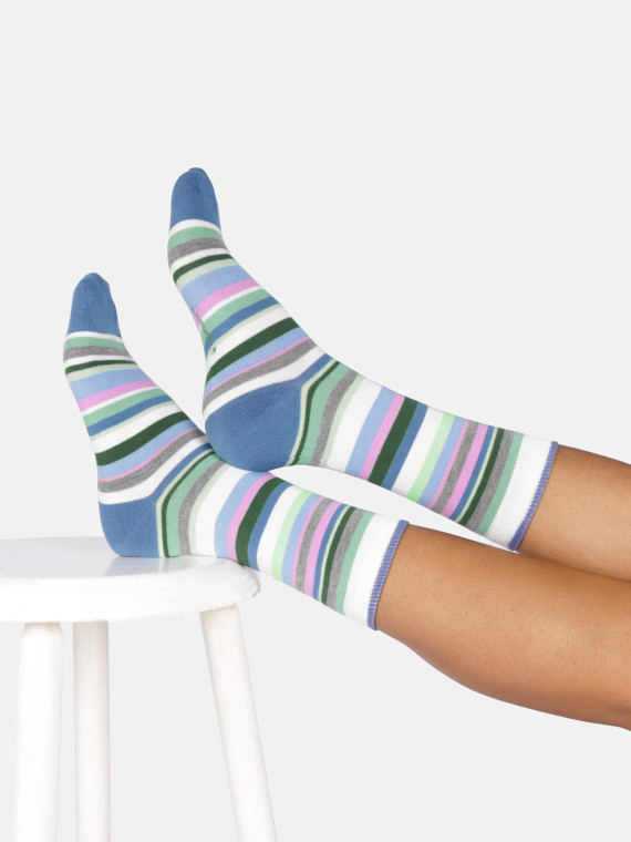 chaussettes rayées multicolores dominante bleu