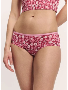 Slip Panty pour Femme en Coton Bio Imprimé Fleurs en rouge - Tranquillo