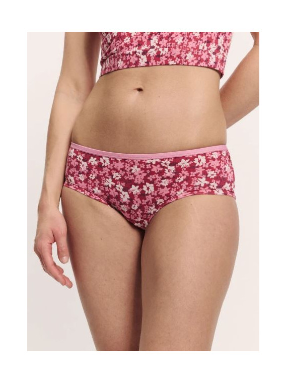 Slip Panty pour Femme en Coton Bio Imprimé Fleurs en rouge - Tranquillo