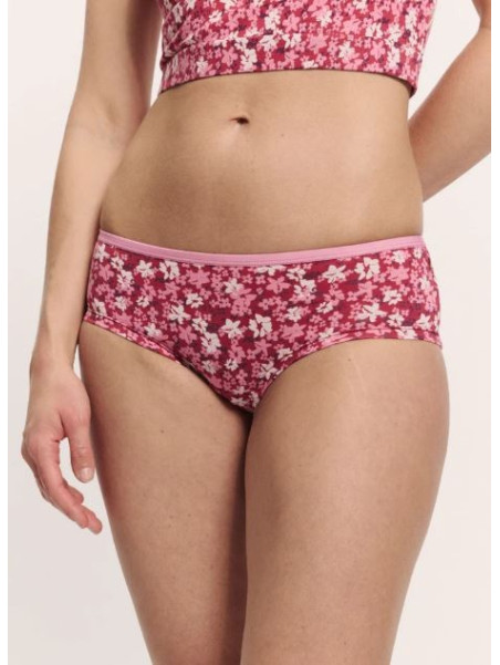 Slip Panty pour Femme en Coton Bio Imprimé Fleurs en rouge - Tranquillo
