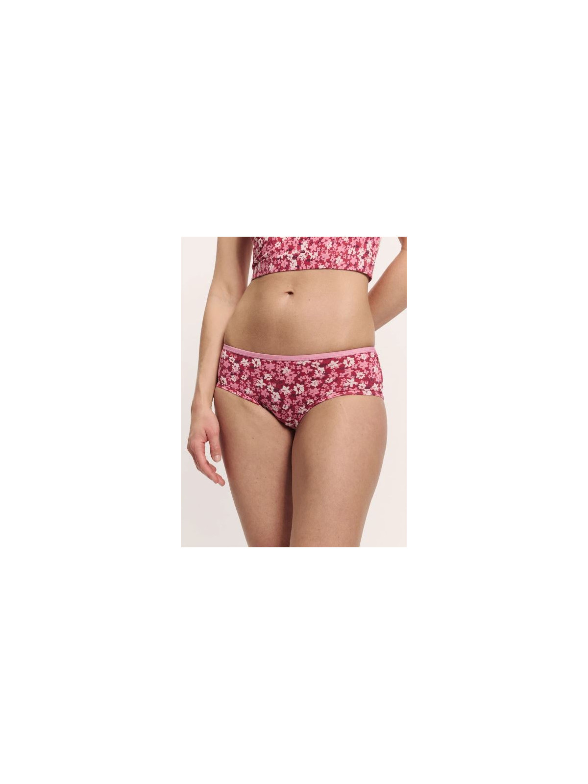 Slip Panty pour Femme en Coton Bio Imprimé Fleurs en rouge - Tranquillo