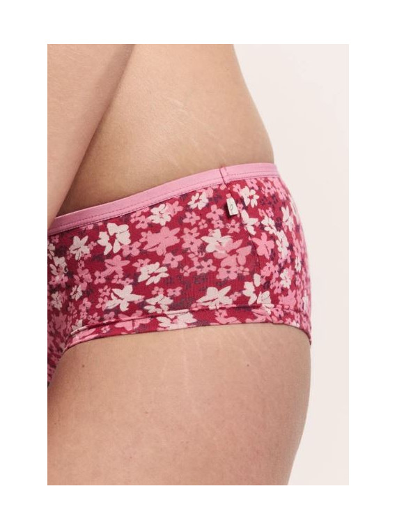 Slip Panty pour Femme en Coton Bio Imprimé Fleurs en rouge - Tranquillo
