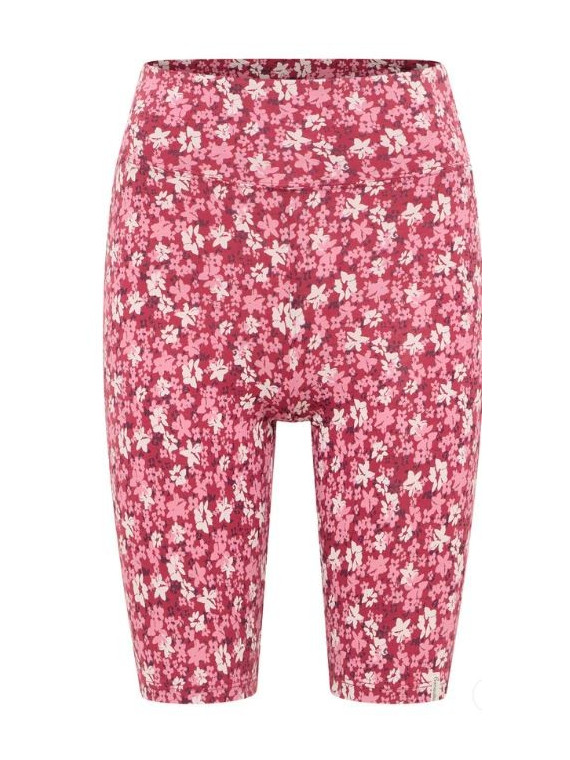 short cycliste longueur au-dessus du genou fleurs rouges sur fond blanc