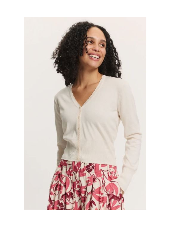 Cardigan femme col V blanc