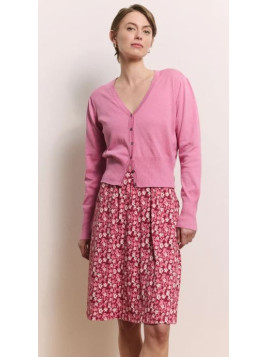 jupe longueur dessous du genou imprimé petites fleurs rouges et roses sur fond blanc