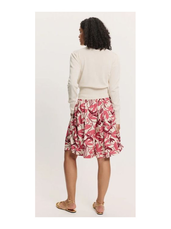 Short Ample pour Femme en Ecovéro Imprimé Fleurs en rouge - Tranquillo