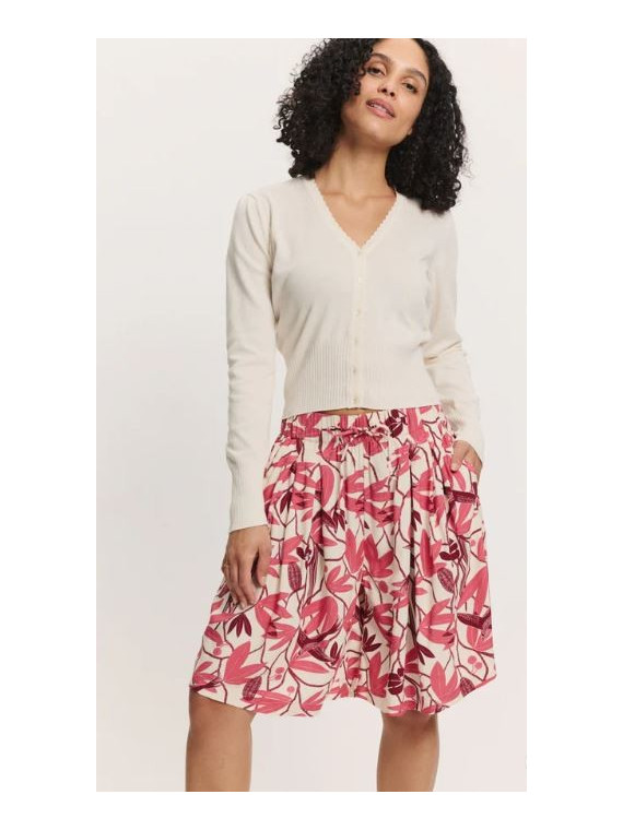 Short Ample pour Femme en Ecovéro Imprimé Fleurs en rouge - Tranquillo
