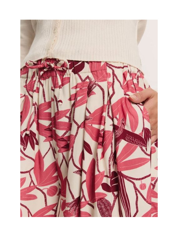 Short Ample pour Femme en Ecovéro Imprimé Fleurs en rouge - Tranquillo