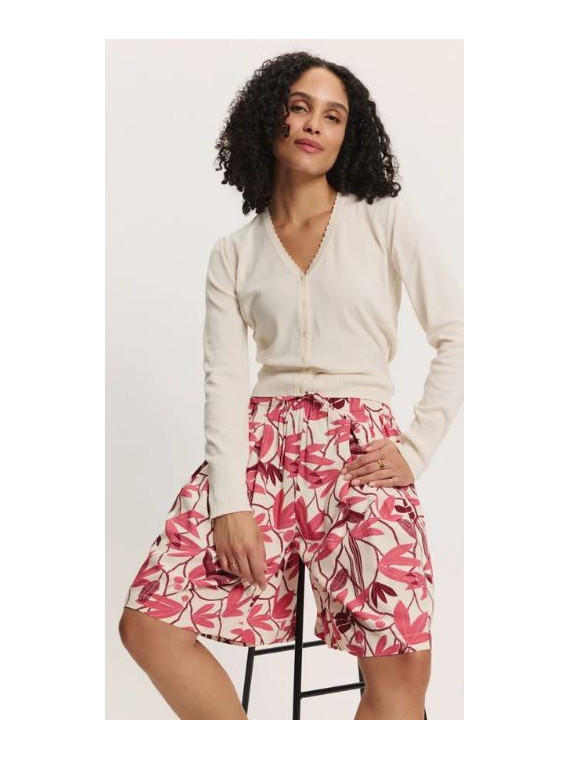 Short Ample pour Femme en Ecovéro Imprimé Fleurs en rouge - Tranquillo