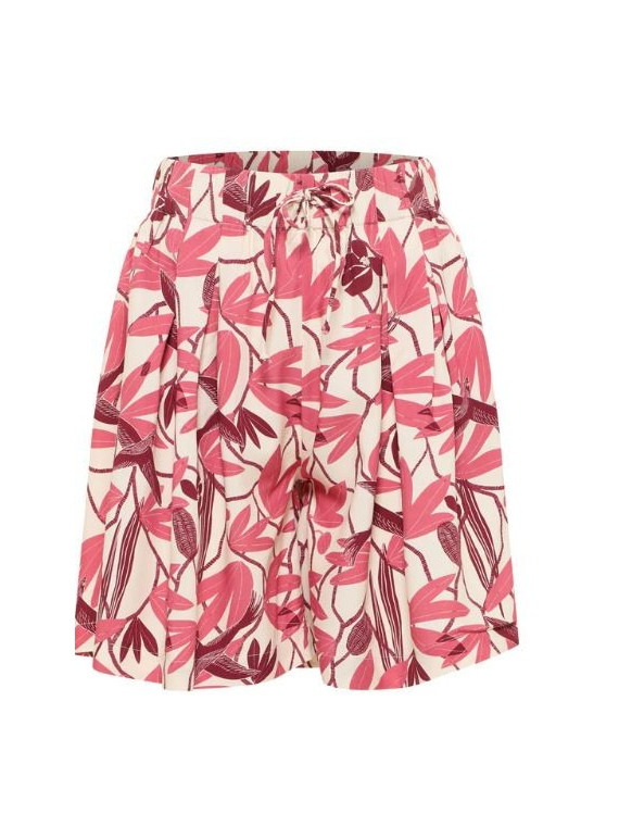 Short Ample pour Femme en Ecovéro Imprimé Fleurs en rouge - Tranquillo