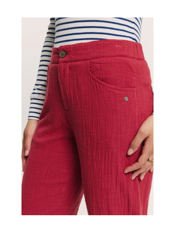 Pantalon fluide en mousseline rouge grenat