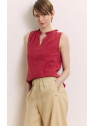 chemisier sans manche avec col froncé en mousseline rouge grenat