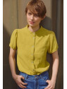 chemisier manches courtes en mousseline couleur moutarde