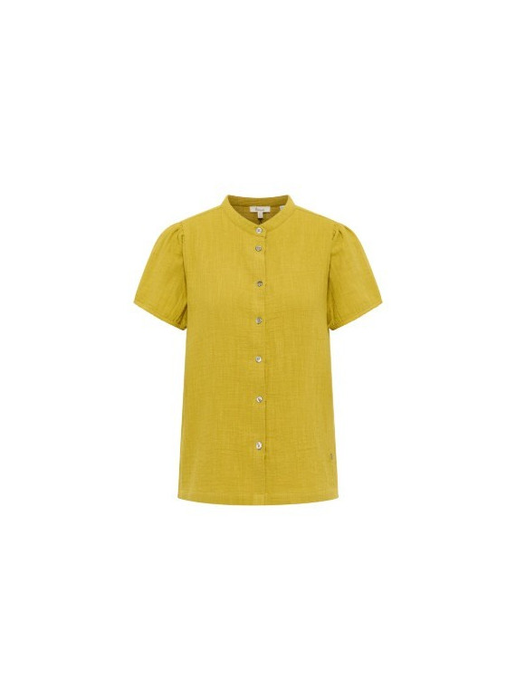 chemisier manches courtes en mousseline couleur moutarde