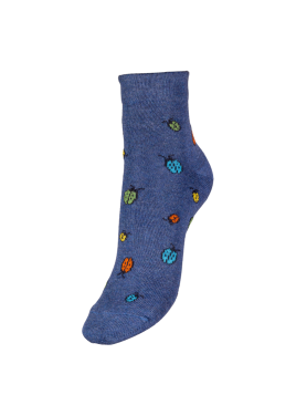 socquettes bleu avec motifs coccinelles de différentes couleurs