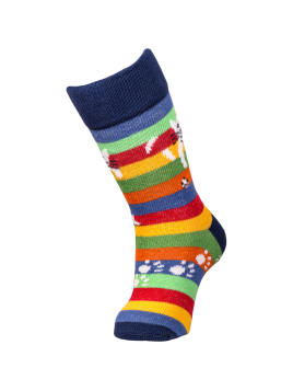 chaussettes grosses rayures multicolores motif chat perché