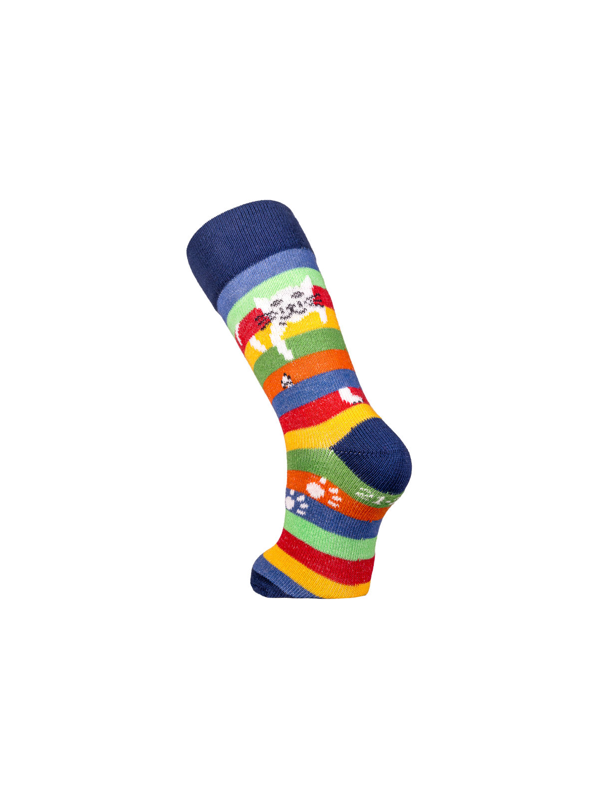 chaussettes grosses rayures multicolores motif chat perché