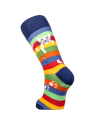 chaussettes grosses rayures multicolores motif chat perché